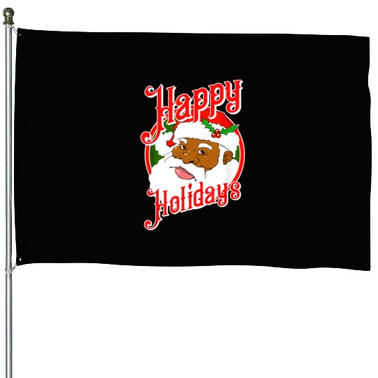 Happy Holidays African American Black Santa Claus House Flags