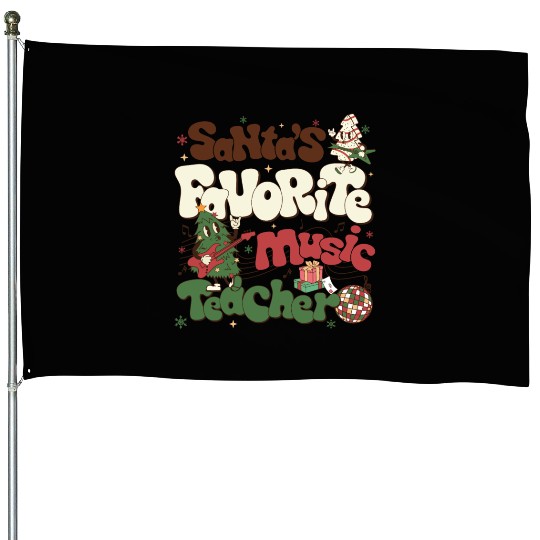 Music Teacher Christmas House Flags Santas Favorite