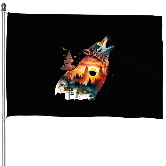 Vintage Wolf Moon Graphic House Flags – Retro 90s