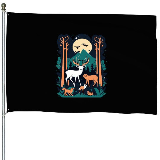 Enchanted Forest Wildlife Scene – Nature Adventure House Flags