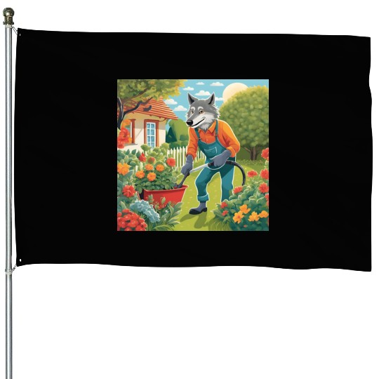 The Lone Wolf Tends His Garden House Flags