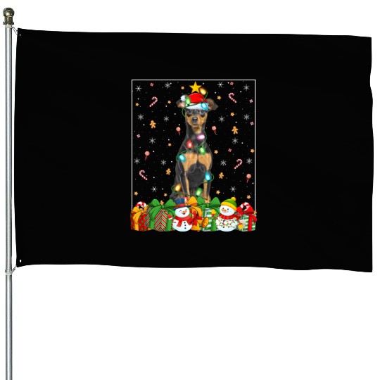Miniature Pinscher Dog Christmas Lights House Flags