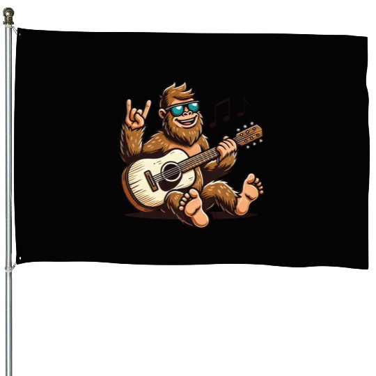 Funny Bigfoot Sasquatch Singing Guitar Playing House Flags