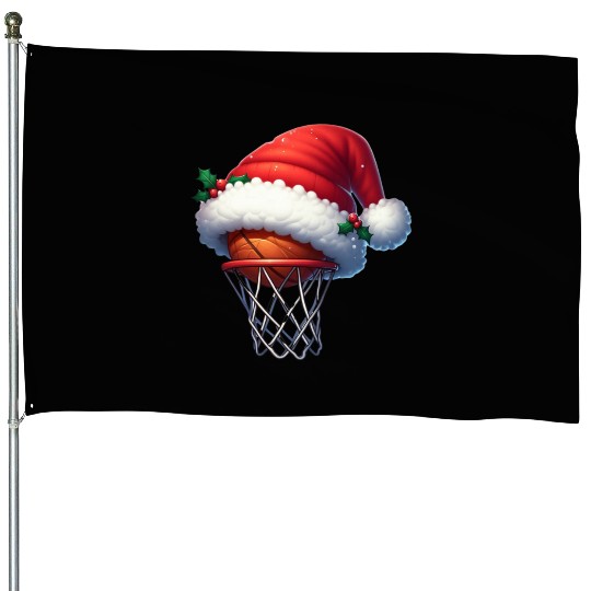 Basketball Hoop with Santa Hat Merry Christmas House Flags