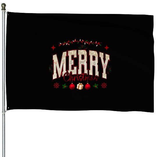 Festive Cute Merry Christmas Holiday Design T-Shir House Flags
