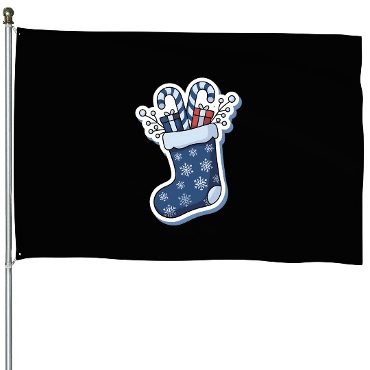 Christmas Stocking Candy Canes Blue And White House Flags