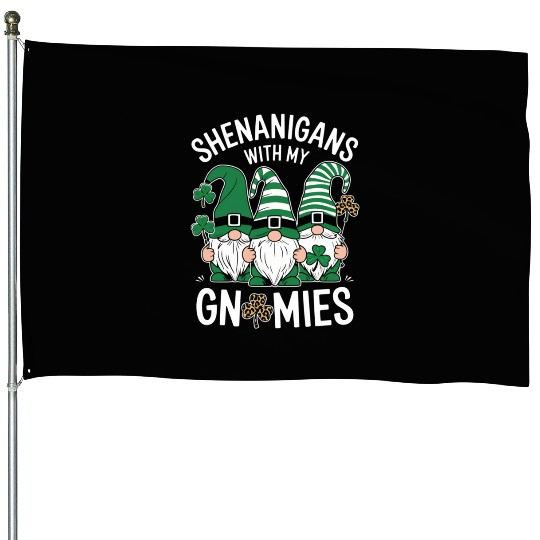 St Patricks Day Lucky Shamrock Leopard Gnomes House Flags