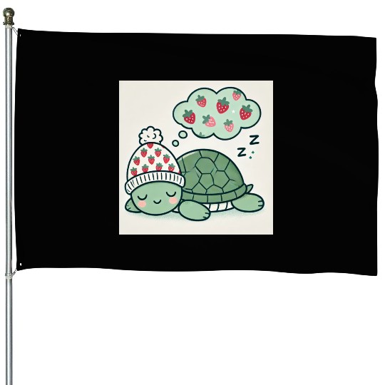 Dreamy Turtle Snooze strawberries House Flags