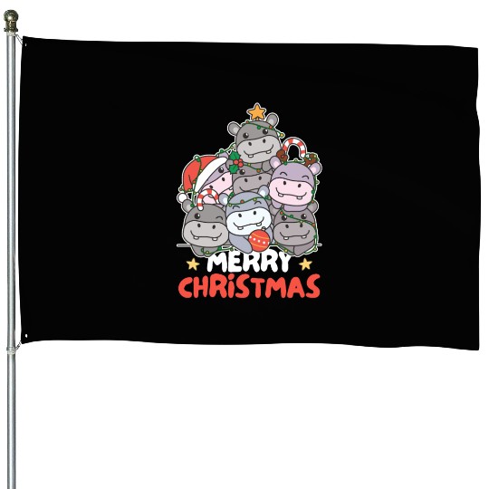 Hippo Christmas Tree Merry Christmas House Flags