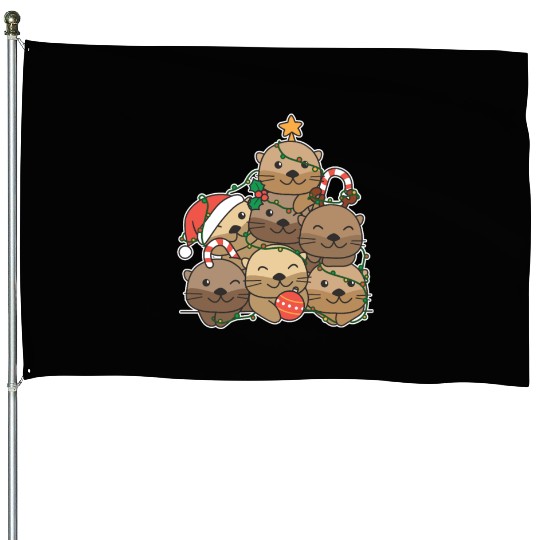 Otter Christmas Tree Funny Animal Christmas House Flags
