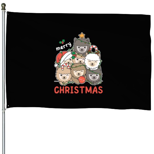 Alpaca Christmas Tree Merry Christmas House Flags