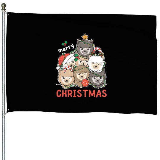 Alpaca Christmas Tree Merry Christmas House Flags