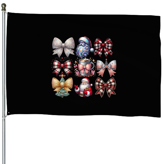 Coquette Bow Santa Christmas Tree Cake Candy House Flags