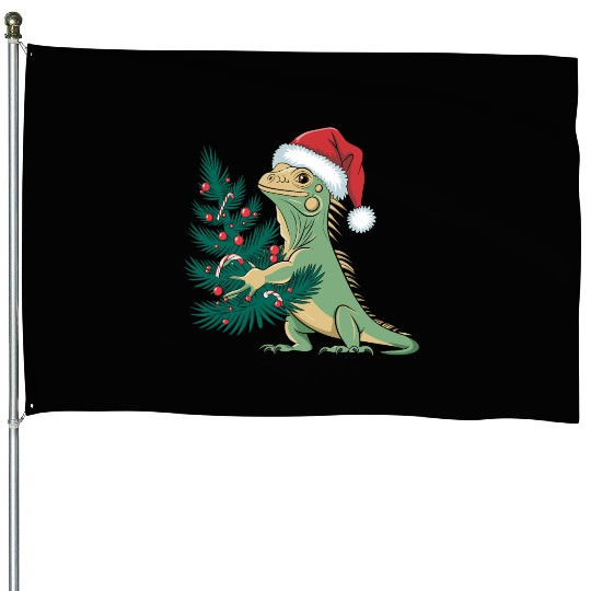 Christmas Tree Santa Iguana House Flags