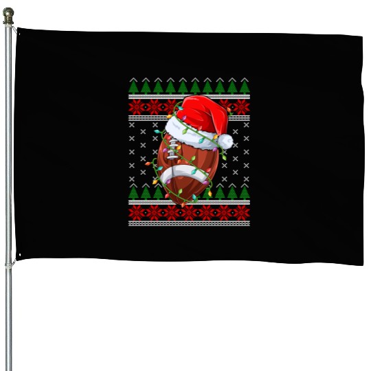 American Football Rugby Ugly Christmas Santa Hat House Flags