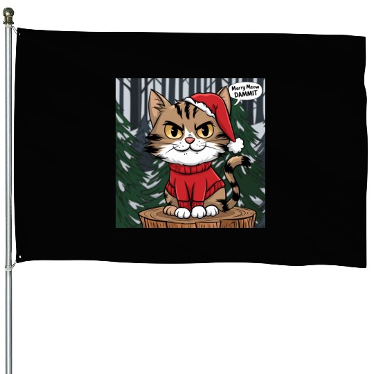 Merry Meow Dammit Cat House Flags