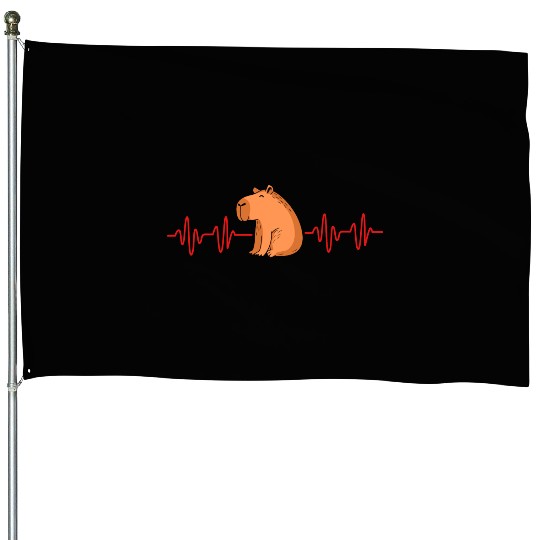 Capibara Animal Capybara Heart Beat House Flags