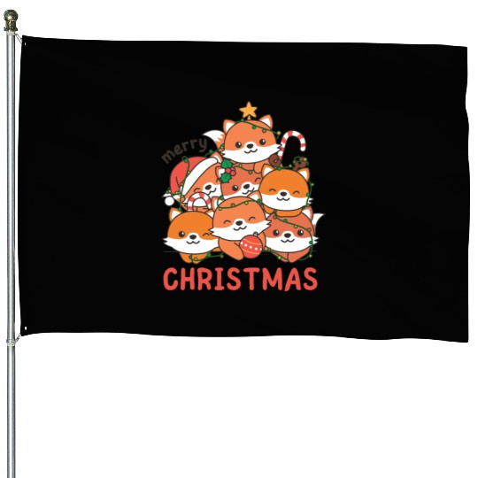 Fox Christmas Tree Merry Christmas House Flags