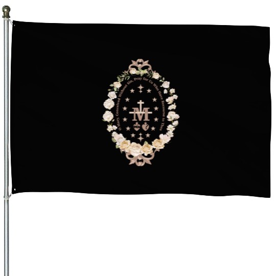 Marian Catholic Virgin Mary Marian Cross Floral House Flags