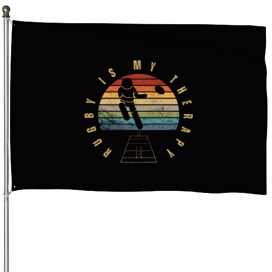 Rugby Is My Therapy Funny Rugby Player House Flags