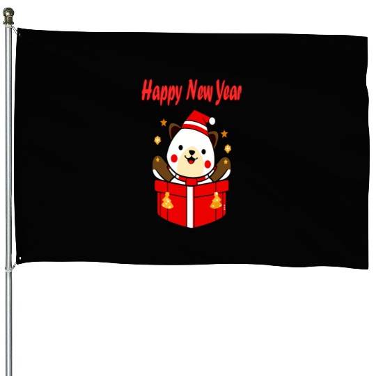 Festive Teddy Bear New Year Design House Flags