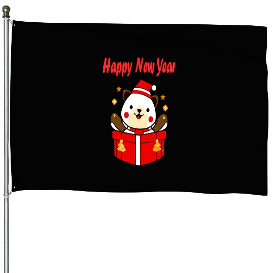 Festive Teddy Bear New Year Design House Flags