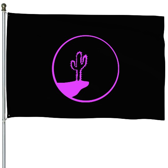 Cactus Moon Evening Mountain Cliff Night Round Sun House Flags
