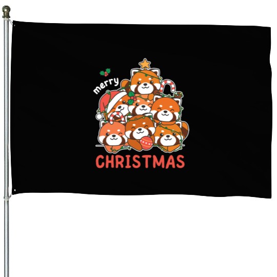 Red Panda Christmas Tree Merry Christmas House Flags
