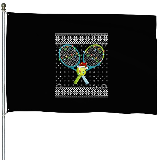 Tennis Player Ugly Christmas House Flags