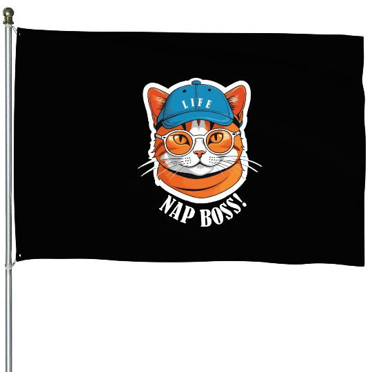 Cat Nap Boss with Cap and Sunglasses House Flags