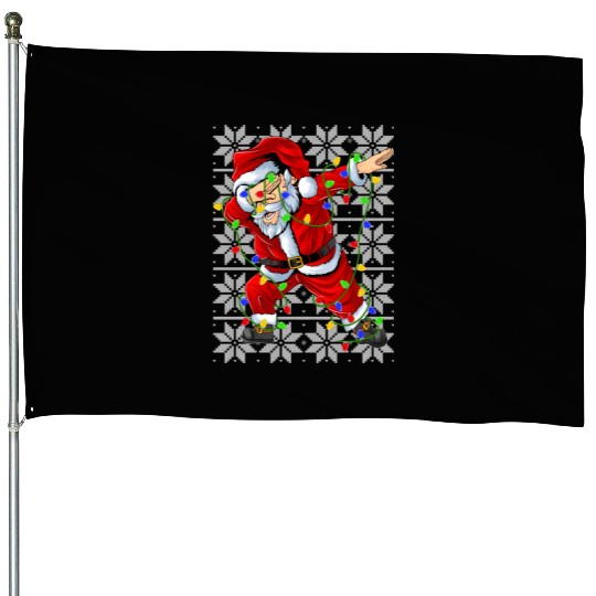 Dabbing Santa Christmas Lights House Flags