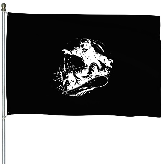 Snowboarding Girl Sketch House Flags