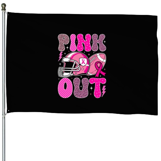 Pink Out Breast Cancer Football Mom Girls Women House Flags