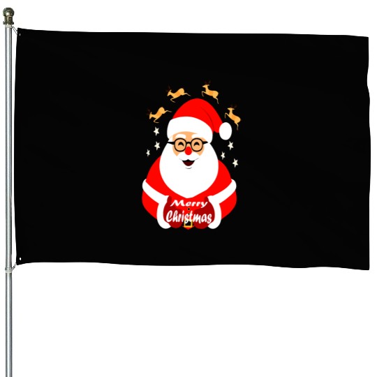 Jolly Santa Claus with Reindeer - Merry Christmas House Flags