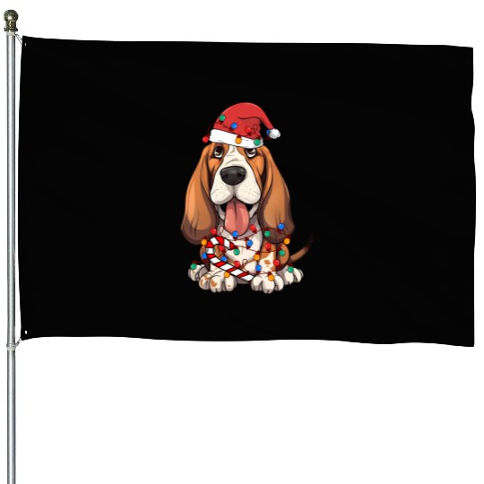 Basset Hound Santa Christmas Lights Dog Lover House Flags