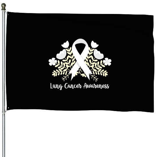 Lung Cancer Awarenss White Ribbon Floral House Flags