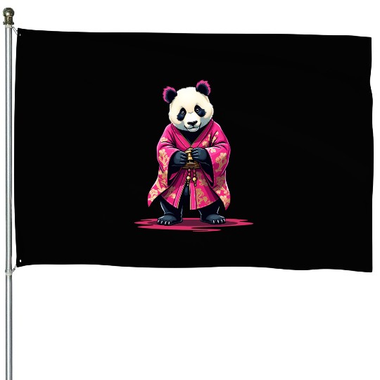 Pink Panda Japanese Style Kimono House Flags