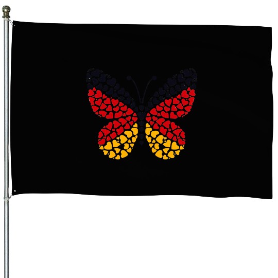Cute butterfly hearts Germany flag football fan House Flags