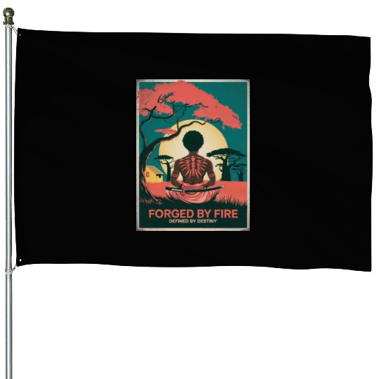Vintage Afro Samurai Warrior - Forged By Fire House Flags