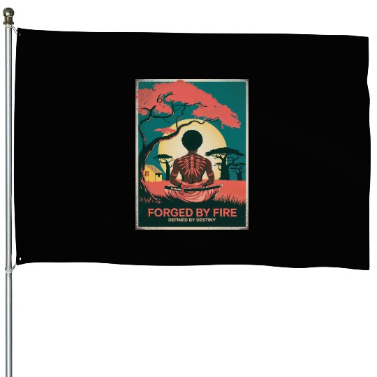 Vintage Afro Samurai Warrior - Forged By Fire House Flags