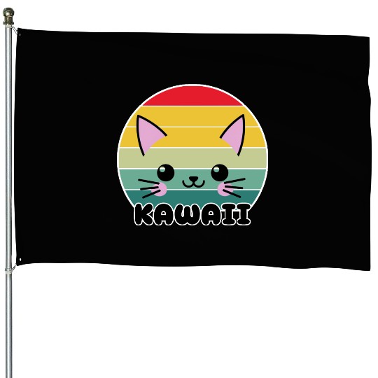 Kawaii Cat Face, Cat Lovers House Flags