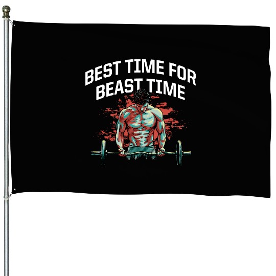 Best Time for Beast Time Funny Workout Humor Gym F House Flags
