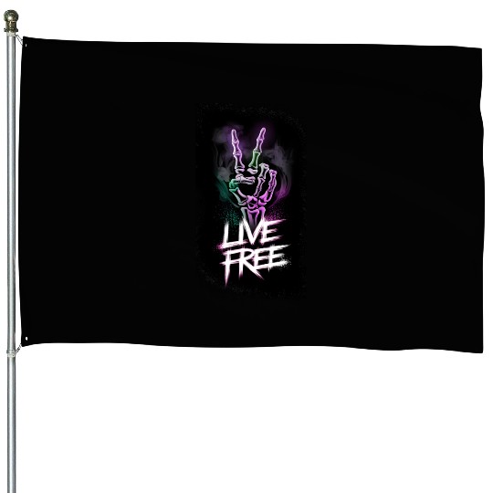 "Live Free Neon Skeleton Hand Design" House Flags