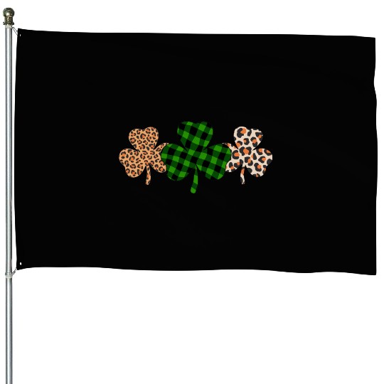 St Patricks Day Lucky Irish Green Plaid Shamrock House Flags