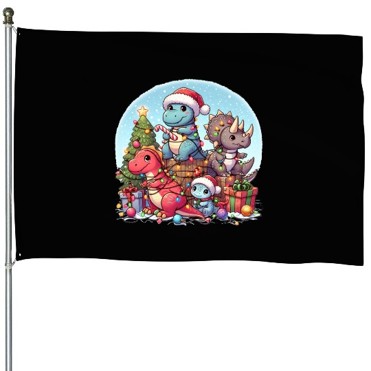 Dinosaurus Christmas tree House Flags