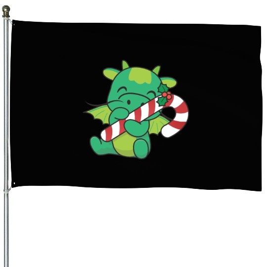 Dragon Christmas Candy Cane Cute Dragon House Flags