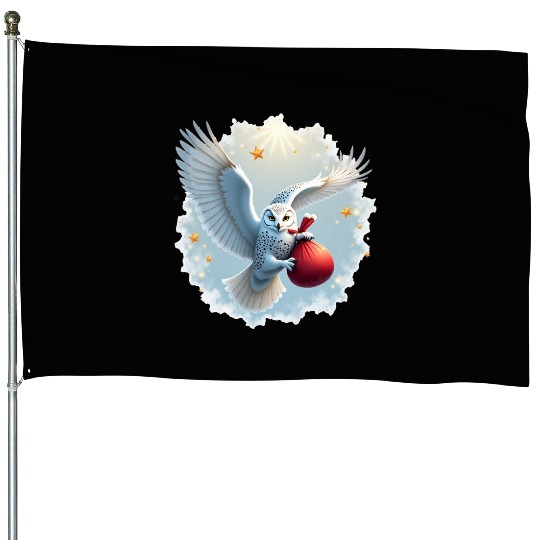 Snowy Owl Carrying Christmas Gift Bag House Flags