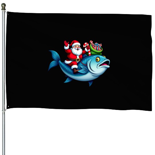Santa on Bass Merry Fishmas Fishing Christmas House Flags