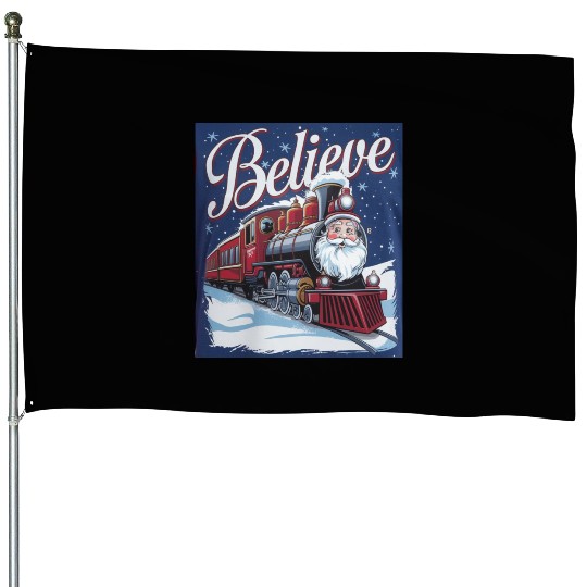 Believe Train North Pole Xmas Santa Claus Christma House Flags
