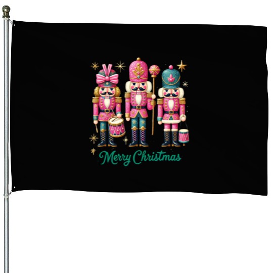Glitter Nutcracker Friends, Merry Christmas House Flags